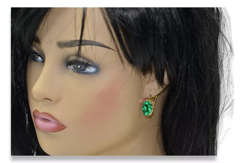 14-ка/желтое золото 14K (585) Emerald Серьги vec079y Русский Советский СССР Винтаж украшения Ар-деко style