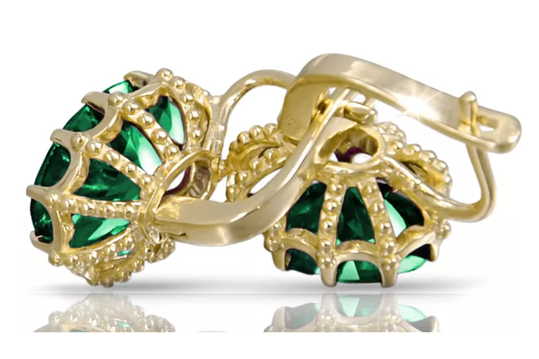 14-ка/желтое золото 14K (585) Emerald Серьги vec079y Русский Советский СССР Винтаж украшения Ар-деко style
