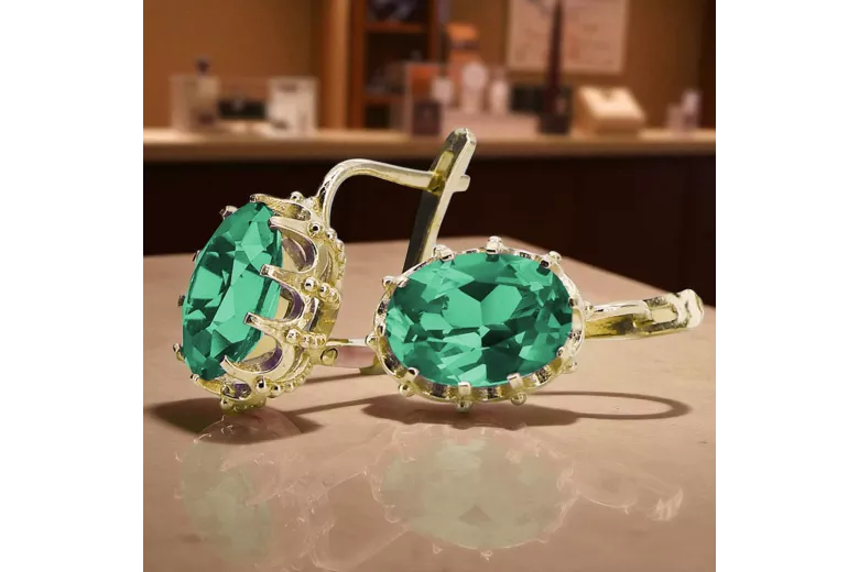 14 كارت من الذهب الأصفر 14K (585) Emerald أقراط vec079y روسي سوفيتي الاتحاد السوفيتي حرف يدوية فينتاج آرت ديكو style