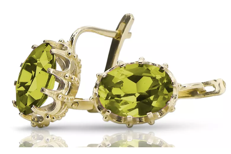 Oro amarillo de 14 quilates 14K (585) Yellow Peridot pendientes vec079y Ruso Soviético URSS Joyería vintage Art Deco style