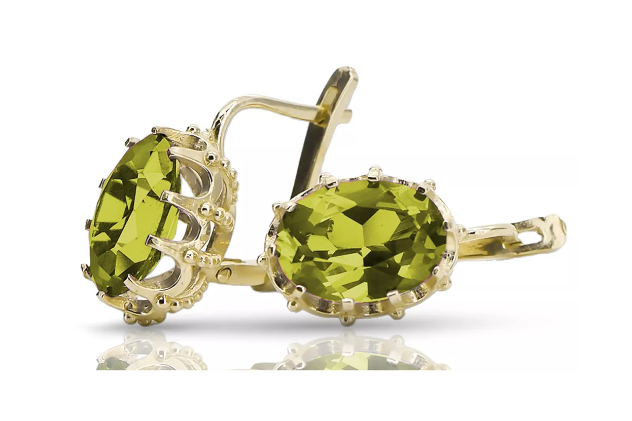 14k κίτρινο χρυσό 14K (585) Yellow Peridot Σκουλαρίκια vec079y Russian Soviet USSR Vintage Art Deco style