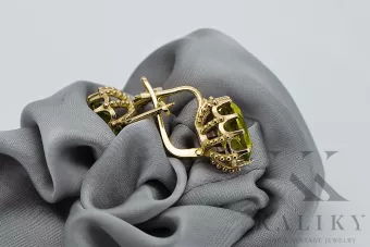 14k žlté zlato 14K (585) Yellow Peridot náušnice vec079y Russian Soviet USSR Vintage Art Deco style