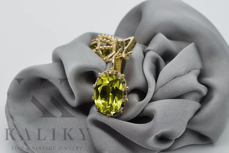 14 كارت من الذهب الأصفر 14K (585) Yellow Peridot أقراط vec079y روسي سوفيتي الاتحاد السوفيتي أسلوب فينتاج آرت ديكو style