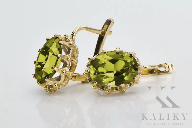 14k geltonas auksas 14K (585) Yellow Peridot auskarai vec079y Rusų Tarybinis TSRS Vintage Art Deco style