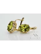 Or jaune 14 carats 14K (585) Yellow Peridot des boucles d'oreilles vec079y Russe Soviétique URSS Style vintage Art Deco style