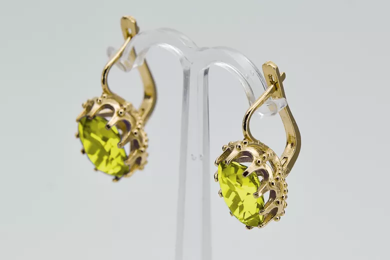 14k geltonas auksas 14K (585) Yellow Peridot auskarai vec079y Rusų Tarybinis TSRS Vintage Art Deco style