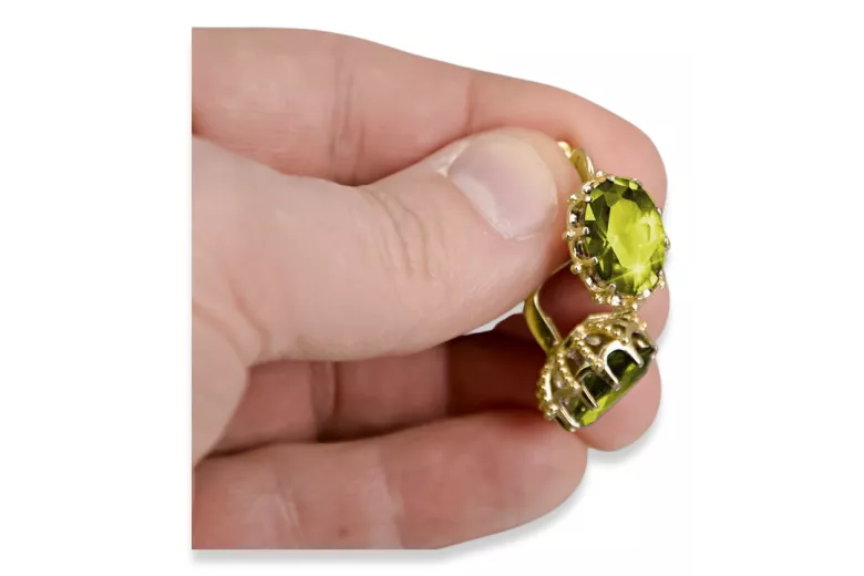14К жовте золото 14K (585) Yellow Peridot Сережки vec079y Російський Радянський СРСР Вінтаж стиль Ар-деко style