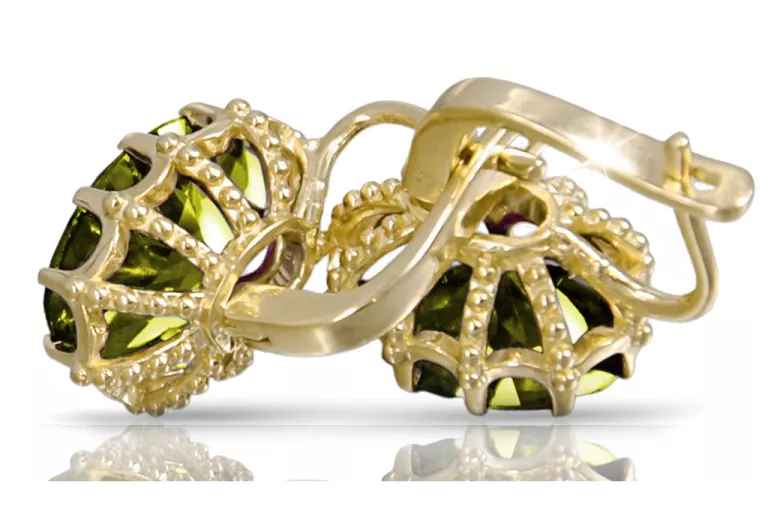 14 Karat Gelbgold 14K (585) Yellow Peridot ohrringe vec079y Russisch Sowjetisch UdSSR Vintage Stil Art Deco style
