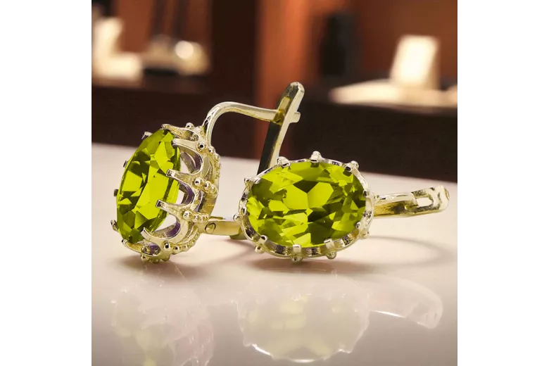 14-ка/желтое золото 14K (585) Yellow Peridot Серьги vec079y Русский Советский СССР Винтаж изделия Ар-деко style