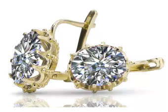Or jaune 14 carats 14K (585) Zircon des boucles d'oreilles vec079y Russe Soviétique URSS Artisanat vintage Art Deco style