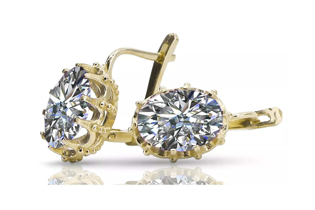 Oro amarillo de 14 quilates 14K (585) Zircon pendientes vec079y Ruso Soviético URSS Estilo vintage Art Deco style