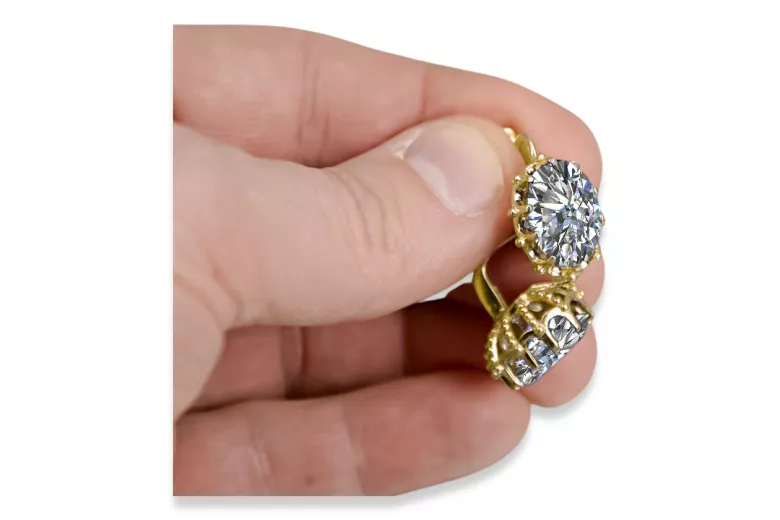 14-ка/желтое золото 14K (585) Zircon Серьги vec079y Русский Советский СССР Винтаж изделия Ар-деко style