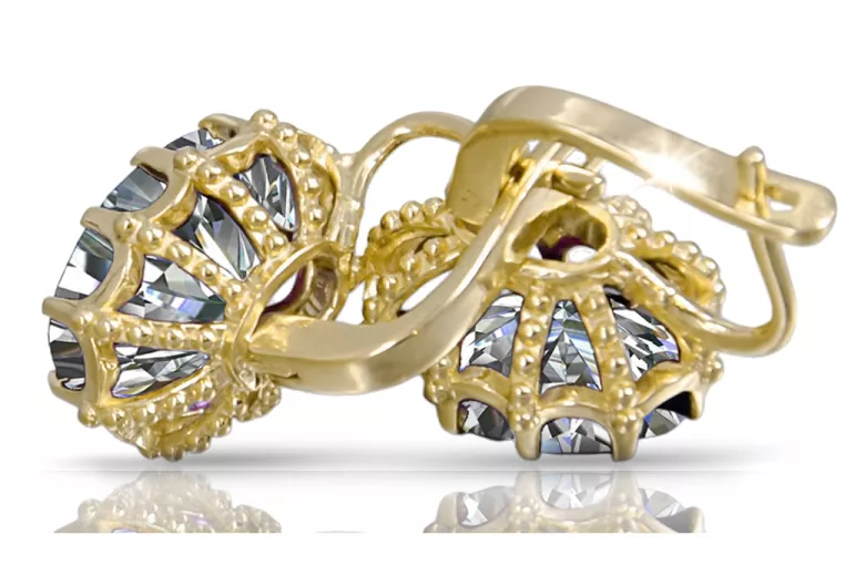 Oro amarillo de 14 quilates 14K (585) Zircon pendientes vec079y Ruso Soviético URSS Estilo vintage Art Deco style
