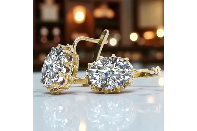 14-ка/желтое золото 14K (585) Zircon Серьги vec079y Русский Советский СССР Винтаж изделия Ар-деко style