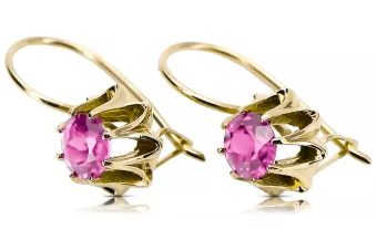 Gelb 14 Karat Gold 14k (585) Amethyst-Ohrringe Vec092Y Russischer Sowjetischer UdSSR-Weinlese-Jewlery Art Deco-Stil