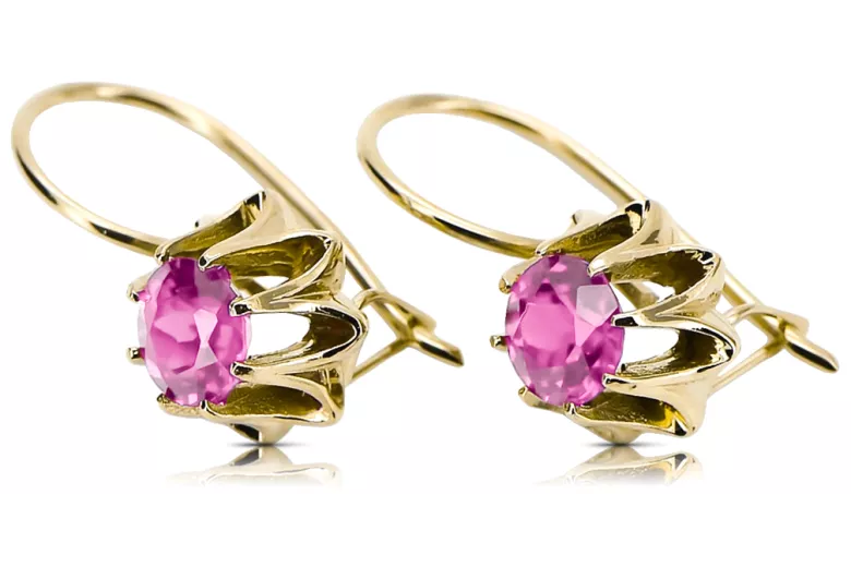 14k κίτρινο χρυσό 14K (585) Amethyst Σκουλαρίκια Russian Soviet USSR Vintage Jewlery Art Deco style