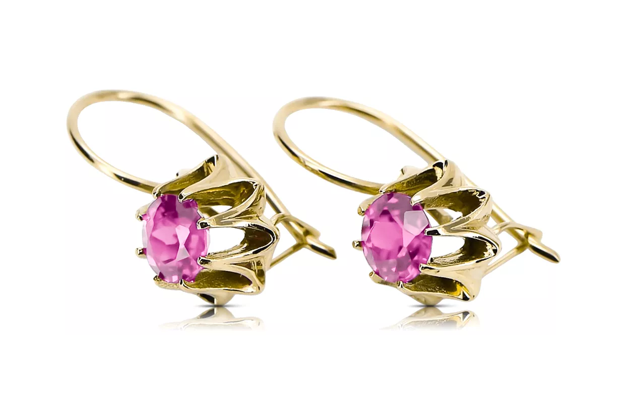 14 كارت من الذهب الأصفر 14K (585) Amethyst أقراط روسي سوفيتي الاتحاد السوفيتي أسلوب فينتاج آرت ديكو style