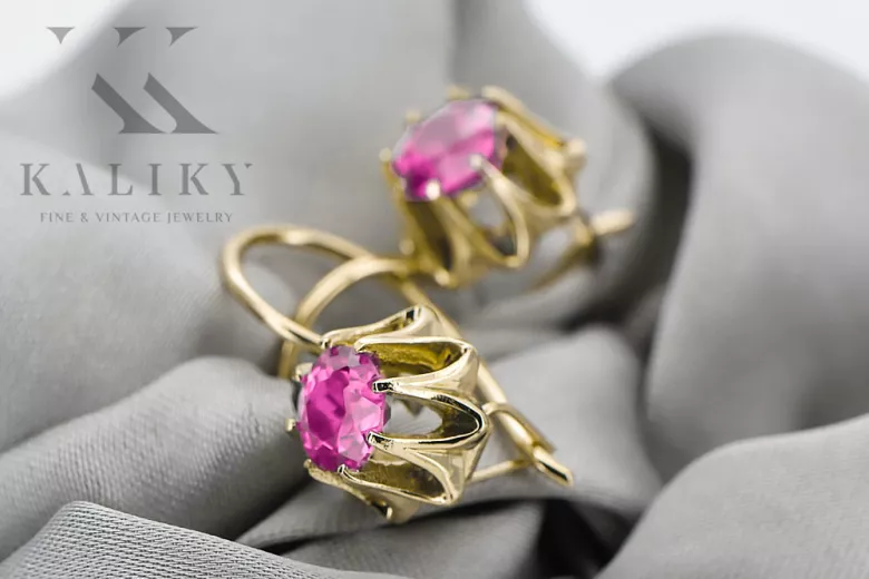 Kolczyki z 14k żółte złoto 14K (585) z Ametystem vec092y Rosyjski styl Klasyczny Vintage Art Deco