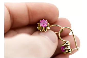 Amarillo 14k Gold 14K (585) Pendientes de amatista VEC092Y RUSA RUSA SOVIET URSS Vintage Jewlery Art Deco Style