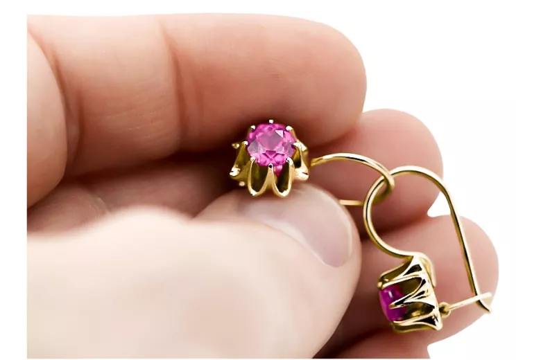 14k žluté zlato 14K (585) Amethyst náušnice Russian Soviet USSR Vintage Jewlery Art Deco style