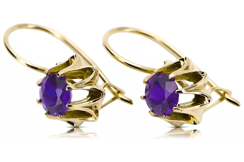 14k κίτρινο χρυσό 14K (585) Alexandrite Σκουλαρίκια vec092y Russian Soviet USSR Vintage craft Art Deco style