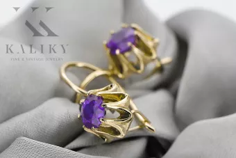 Aur galben 14K 14K (585) Alexandrite cercei vec092y Rusesc Sovietic URSS Vintage Art Deco style