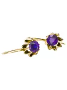 Or jaune 14 carats 14K (585) Alexandrite des boucles d'oreilles vec092y Russe Soviétique URSS Bijoux vintage Art Deco style
