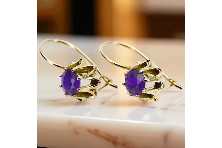 14k geltonas auksas 14K (585) Alexandrite auskarai vec092y Rusų Tarybinis TSRS Vintage Art Deco style
