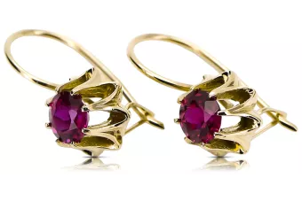 Oro amarillo de 14 quilates 14K (585) Ruby pendientes vec092y Ruso Soviético URSS Artesanía vintage Art Deco style