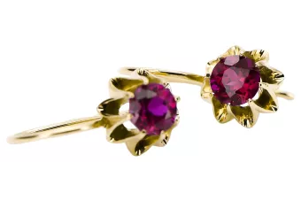 14 كارت من الذهب الأصفر 14K (585) Ruby أقراط vec092y روسي سوفيتي الاتحاد السوفيتي مجوهرات فينتاج آرت ديكو style