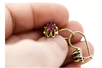 14 كارت من الذهب الأصفر 14K (585) Ruby أقراط vec092y روسي سوفيتي الاتحاد السوفيتي مجوهرات فينتاج آرت ديكو style