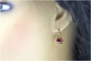 Or jaune 14 carats 14K (585) Ruby des boucles d'oreilles vec092y Russe Soviétique URSS Vintage Art Deco style
