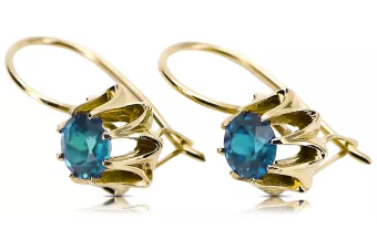 14 كارت من الذهب الأصفر 14K (585) Aquamarine أقراط vec092y روسي سوفيتي الاتحاد السوفيتي حرف يدوية فينتاج آرت ديكو style