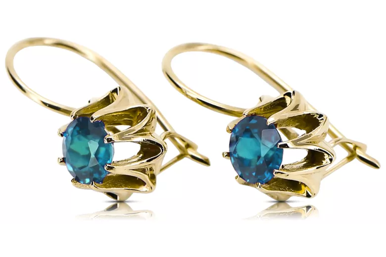 14 كارت من الذهب الأصفر 14K (585) Aquamarine أقراط vec092y روسي سوفيتي الاتحاد السوفيتي حرف يدوية فينتاج آرت ديكو style
