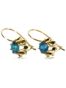 14 كارت من الذهب الأصفر 14K (585) Aquamarine أقراط vec092y روسي سوفيتي الاتحاد السوفيتي حرف يدوية فينتاج آرت ديكو style