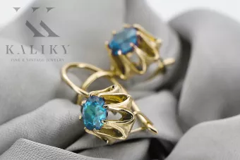 14-ка/желтое золото 14K (585) Aquamarine Серьги vec092y Русский Советский СССР Винтаж стиль Ар-деко style