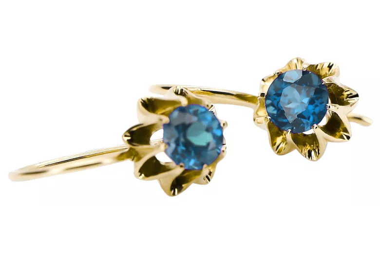 14 كارت من الذهب الأصفر 14K (585) Aquamarine أقراط vec092y روسي سوفيتي الاتحاد السوفيتي حرف يدوية فينتاج آرت ديكو style