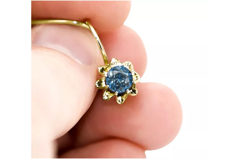 14 كارت من الذهب الأصفر 14K (585) Aquamarine أقراط vec092y روسي سوفيتي الاتحاد السوفيتي حرف يدوية فينتاج آرت ديكو style