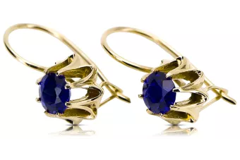 Yellow 14k gold 14K (585) Sapphire earrings vec092y Russian Soviet USSR Vintage style Art Deco style