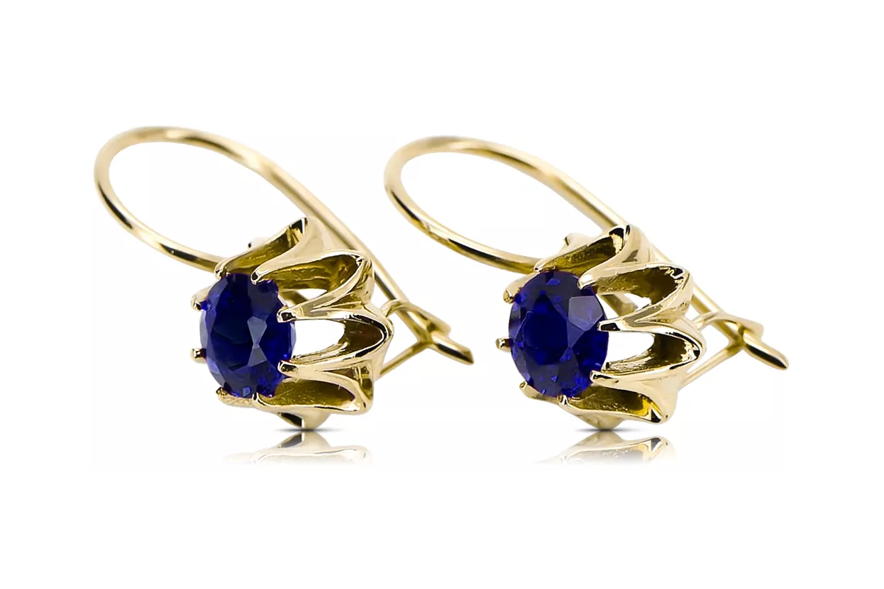 14k κίτρινο χρυσό 14K (585) Sapphire Σκουλαρίκια vec092y Russian Soviet USSR Vintage craft Art Deco style
