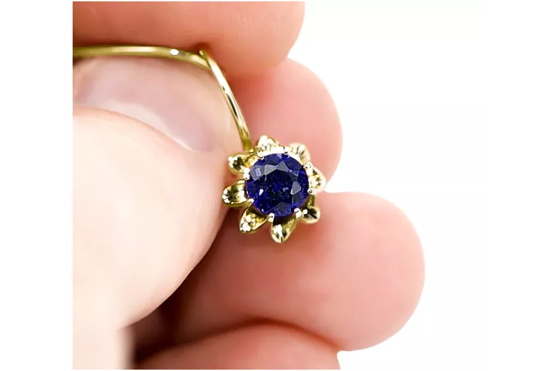 14k žlté zlato 14K (585) Sapphire náušnice vec092y Russian Soviet USSR Vintage Jewlery Art Deco style