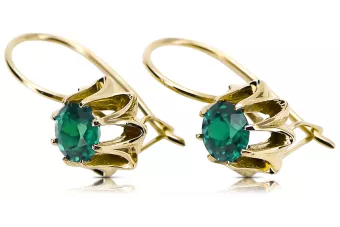 Yellow 14k gold 14K (585) Emerald earrings vec092y Russian Soviet USSR Vintage craft Art Deco style