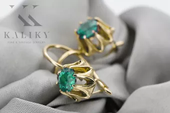 14 كارت من الذهب الأصفر 14K (585) Emerald أقراط vec092y روسي سوفيتي الاتحاد السوفيتي أسلوب فينتاج آرت ديكو style