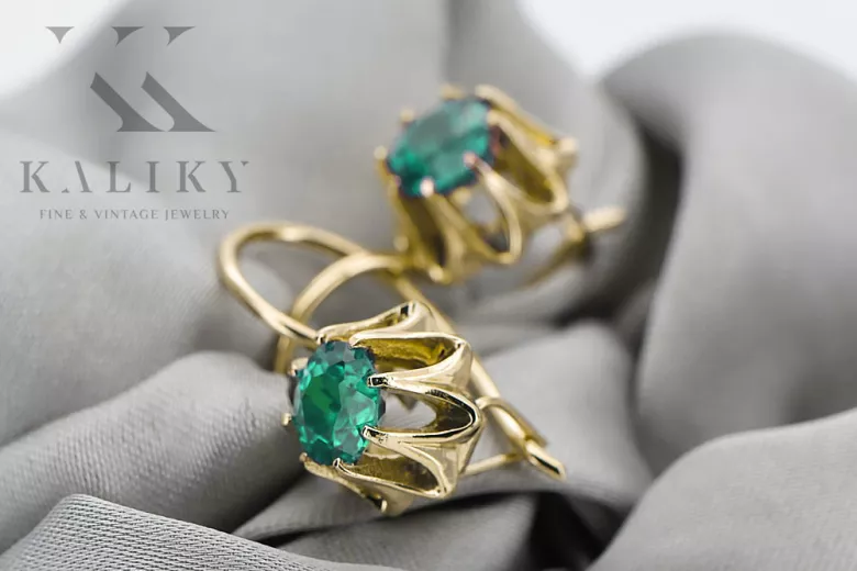 14-ка/желтое золото 14K (585) Emerald Серьги vec092y Русский Советский СССР Винтаж Ар-деко style