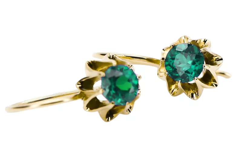 14k žlté zlato 14K (585) Emerald náušnice vec092y Russian Soviet USSR Vintage Art Deco style