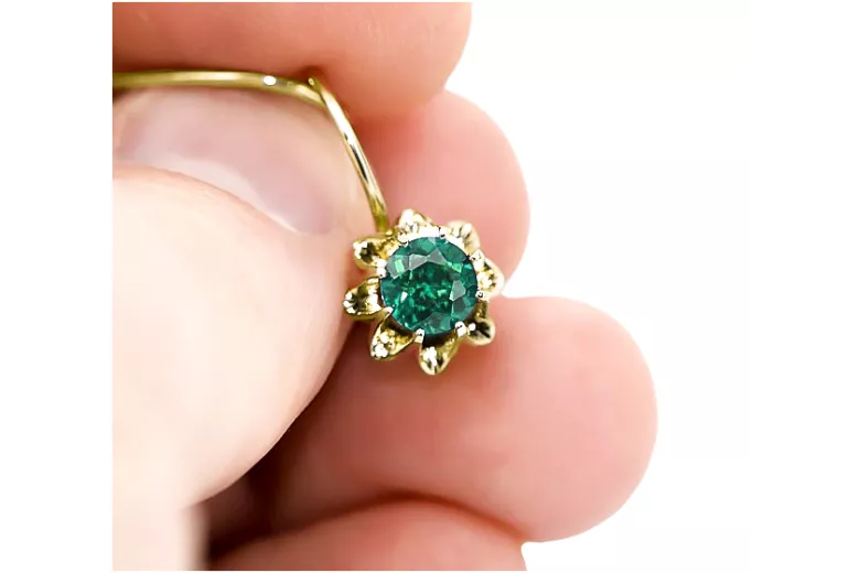14K жълто злато 14K (585) Emerald Обеци vec092y Руски Съветски СССР Винтидж Ар-деко style