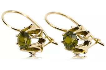 Or jaune 14 carats 14K (585) Yellow Peridot des boucles d'oreilles vec092y Russe Soviétique URSS Bijoux vintage Art Deco style