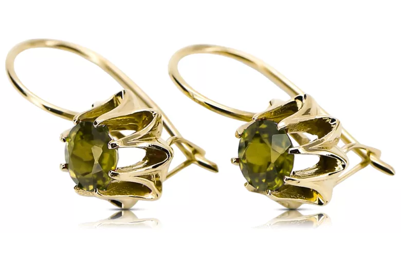 14k geltonas auksas 14K (585) Yellow Peridot auskarai vec092y Rusų Tarybinis TSRS Vintage Art Deco style