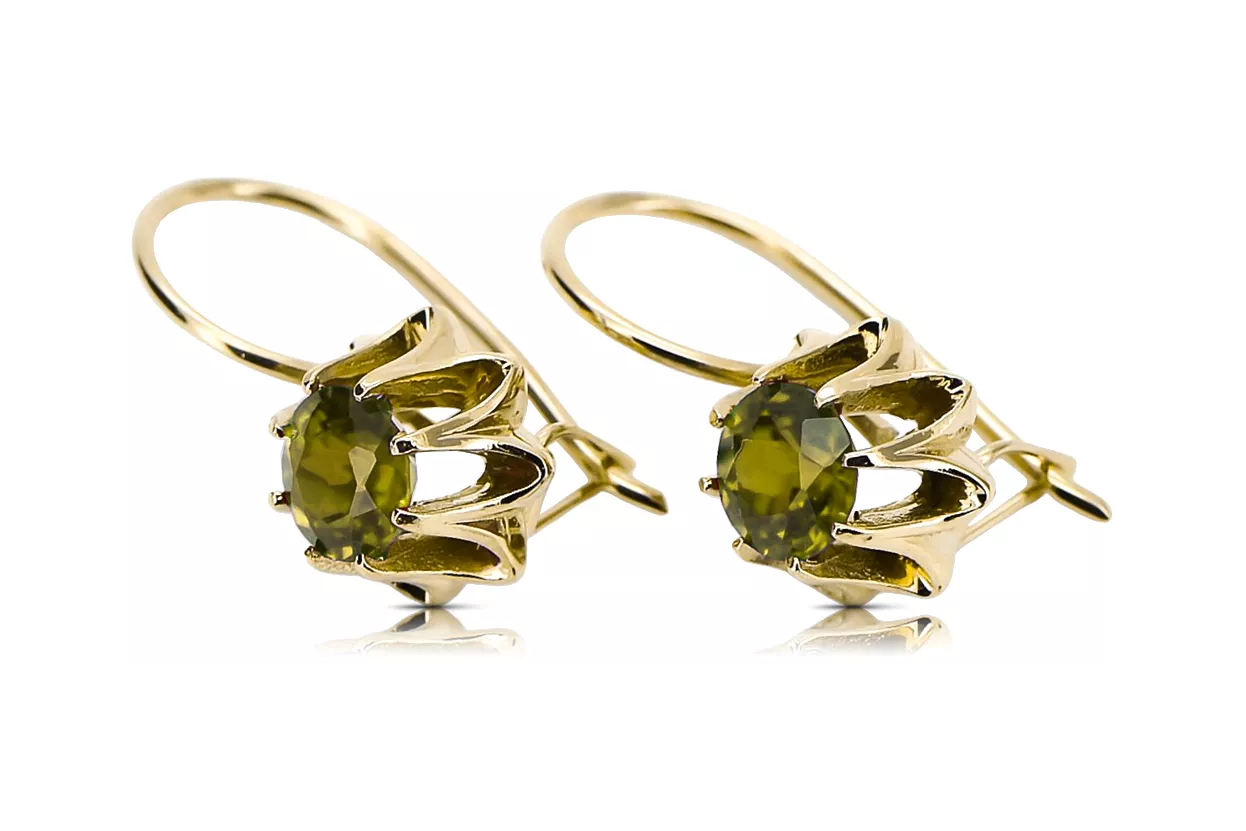 14К жовте золото 14K (585) Yellow Peridot Сережки vec092y Російський Радянський СРСР Вінтаж прикраси Ар-деко style