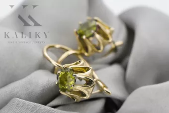 14K жълто злато 14K (585) Yellow Peridot Обеци vec092y Руски Съветски СССР Винтидж крафт Ар-деко style